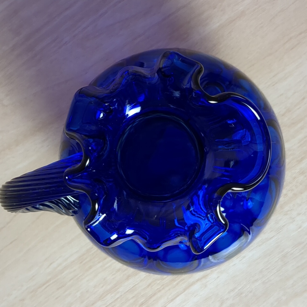 Fenton Cobalt Blue Dot Pitcher with Raised Swirl Handle - Picture 7 of 13